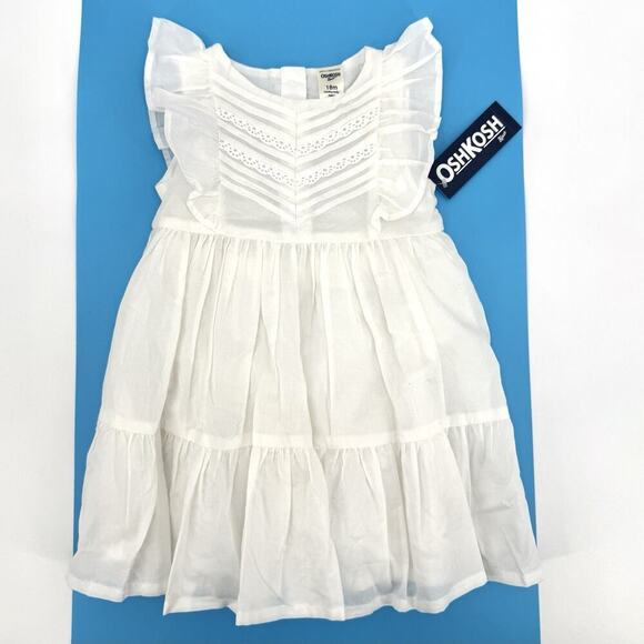 OshKosh B'gosh Baby Girl 2 Piece Off-White Cotton Eyelet Dress 18 Months Dainty - Picture 1 of 10